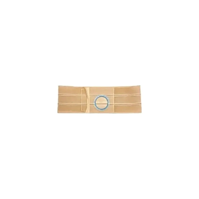 Beige ostomy support belt with circular opening, medical accessory for stoma care