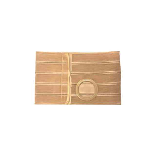 Beige ostomy hernia support belt with round stoma opening, medical supplies