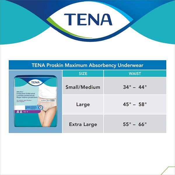 TENA ProSkin Protective Incontinence Underwear for Women, Moderate Absorbency, Small/Medium, 34" - 44"
