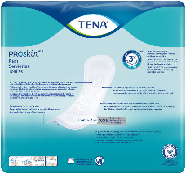 TENA ProSkin Moderate Long Absorbent Pads for Women, Long Length, 12"