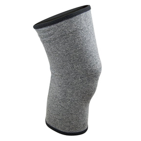 Gray arthritis knee compression sleeve for joint support on white background