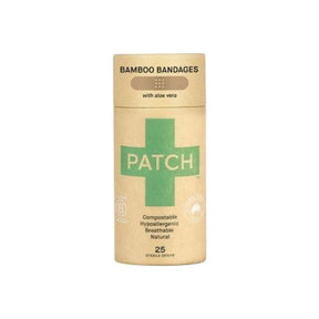 Patch bamboo bandages with aloe vera, compostable hypoallergenic sterile strips, 25 count