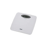 Digital bathroom scale with LCD display on a white background