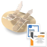Medical adhesive securement device with alcohol prep pad and skin barrier wipe