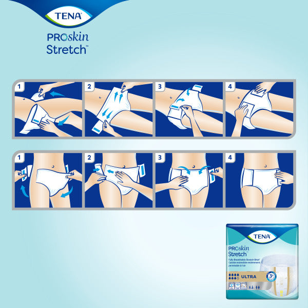 TENA ProSkin Stretch Ultra Incontinence Brief, Heavy Absorbency, Unisex, Large/X-Large, 41" - 64"