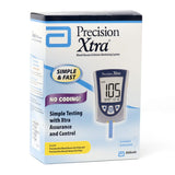 Precision Xtra blood glucose and ketone monitoring system retail box with meter illustration