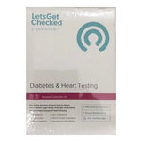 Diabetes and heart testing kit sample collection box with LetsGetChecked branding.