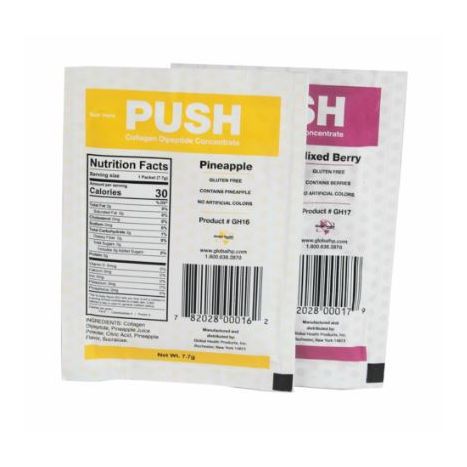 Push collagen dipeptide supplement packets in pineapple and mixed berry flavors