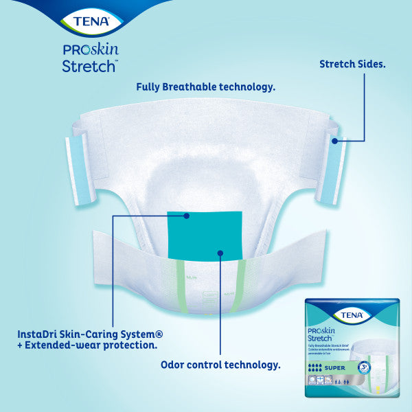TENA ProSkin Stretch Super Incontinence Brief, Heavy Absorbency, Unisex, Large/X-Large, 41" - 64"