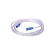 Clear oxygen supply tubing with blue connectors for respiratory therapy