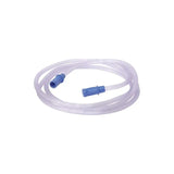 Clear oxygen supply tubing with blue connectors for respiratory therapy