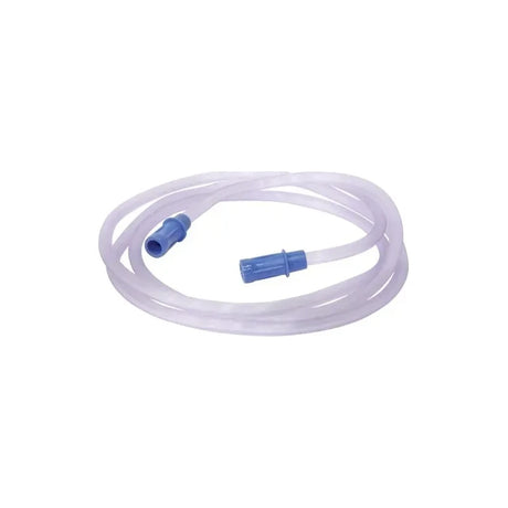 Clear oxygen supply tubing with blue connectors for respiratory therapy