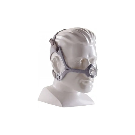 CPAP nasal mask with adjustable headgear displayed on mannequin for sleep apnea therapy