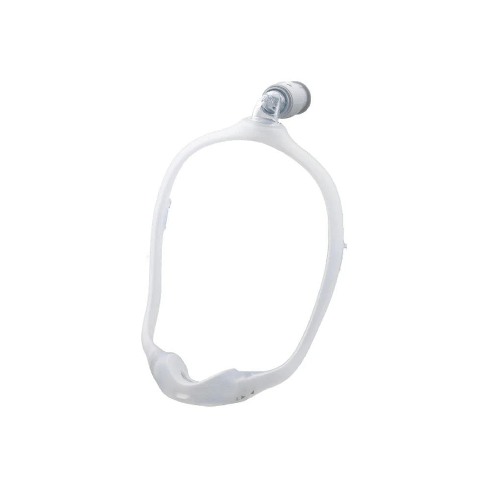 CPAP nasal mask frame for sleep apnea therapy, white silicone, isolated on white background