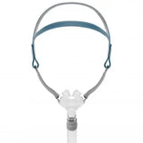 Nasal CPAP mask with adjustable headgear for sleep apnea therapy, shown on white background