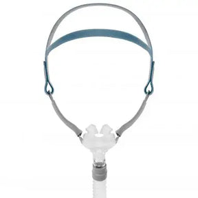 Nasal CPAP mask with adjustable headgear for sleep apnea therapy, shown on white background