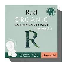 Rael organic cotton cover pads box, leak locker, 12 count, overnight, chlorine free