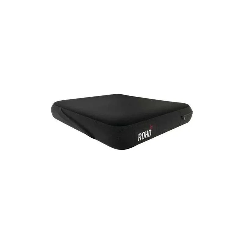 Black ROHO wheelchair seat cushion for pressure relief and comfort support