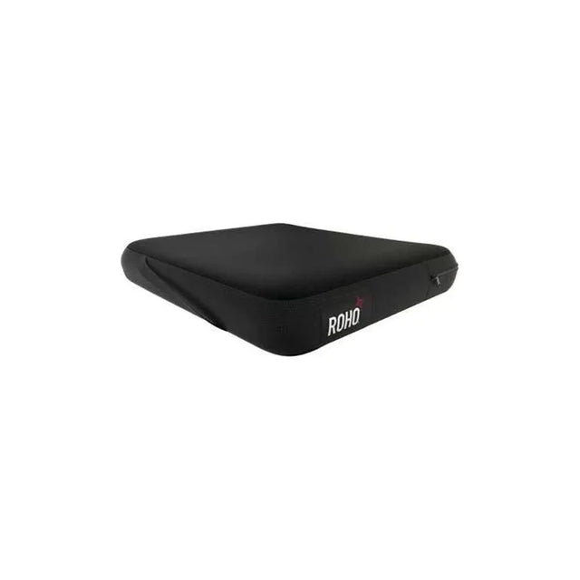 Black ROHO wheelchair seat cushion for pressure relief and comfort support