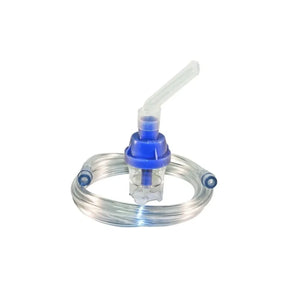 Nebulizer kit with clear tubing and blue mouthpiece for respiratory therapy