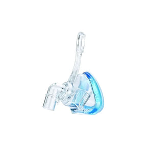 Clear nasal CPAP mask cushion with blue trim for sleep apnea therapy