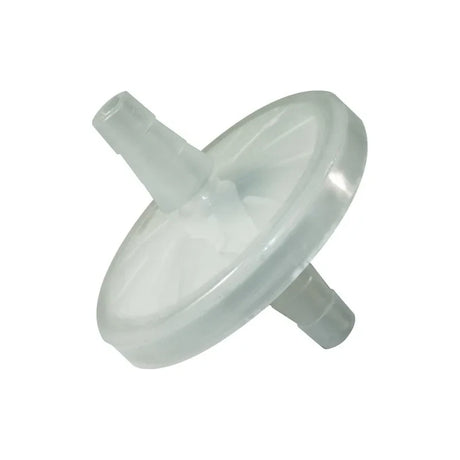 Clear plastic inline oxygen tubing filter for medical respiratory equipment
