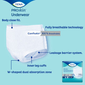 TENA ProSkin Extra Protective Incontinence Underwear, Moderate Absorbency, Unisex, 2X-Large, 68"- 80"