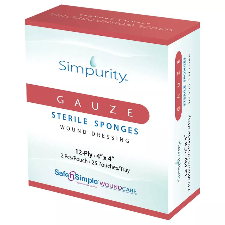 Simpurity Gauze Dressing, 4" X 4", Sterile 2's