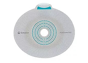 Ostomy barrier with circular cut-to-fit center, perforated adhesive surface for medical use