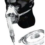 Adult nebulizer oxygen mask with tubing set displayed on mannequin head