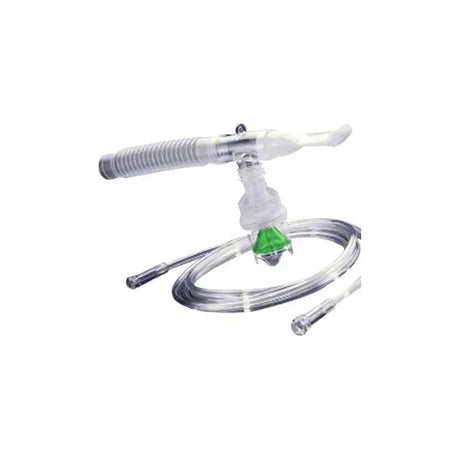 Oxygen supply tubing with mouthpiece and green valve, respiratory medical accessory