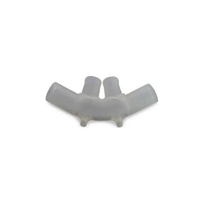 Clear plastic oxygen cannula nasal prong adapter for respiratory therapy