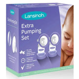 Lansinoh Extra Pumping Set box with breast pump accessories and baby image