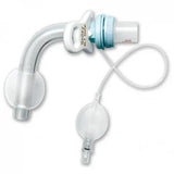 Cuffed adult tracheostomy tube with obturator and inflation line, home medical supply