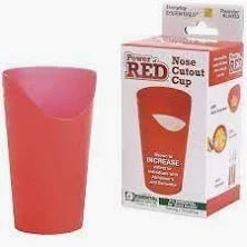 Red nose cutout cup for drinking, with product packaging, designed for easy use