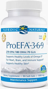 Nordic Naturals ProEFA-3-6-9 supplement bottle with omega-3, omega-6, and omega-9 support.