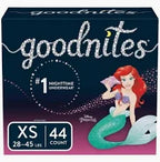Goodnites XS nighttime underwear 44 count featuring Disney mermaid design for kids