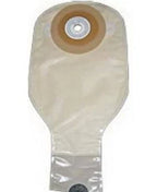 Disposable ostomy bag with adhesive barrier and drainable closure, medical supply