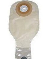 Disposable ostomy bag with adhesive barrier and drainable closure, medical supply
