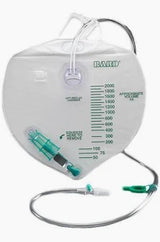 Medical urine collection drainage bag with measurement markings and attached tube