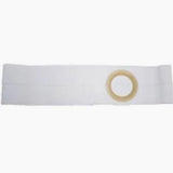 White medical adhesive strip with a circular opening for wound care or device securement
