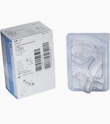 Sterile medical tracheostomy tube set in packaging with labeled box, essential home care supply