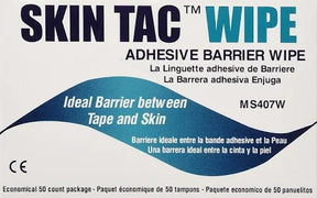 Skin Tac adhesive barrier wipe packaging, ideal for protecting skin under medical tape.
