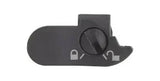 Black plastic lock switch with lock and unlock symbols for medical device