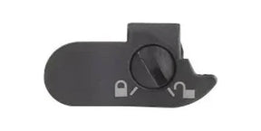 Black plastic lock switch with lock and unlock symbols for medical device