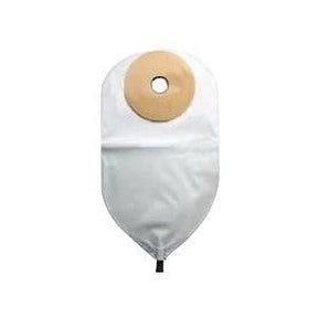 Ostomy bag with adhesive barrier for medical use, shown on a white background.