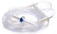 Clear oxygen nasal cannula tubing for medical respiratory support, coiled on white background