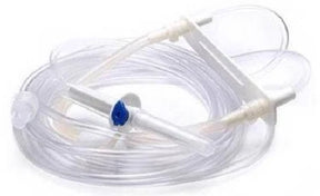 Clear oxygen nasal cannula tubing for medical respiratory support, coiled on white background