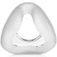 Silicone nasal mask cushion for CPAP therapy, clear triangular design on white background