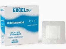 Excel Sap Super Absorbent Dressing With Silicone Border, 4" X 4"